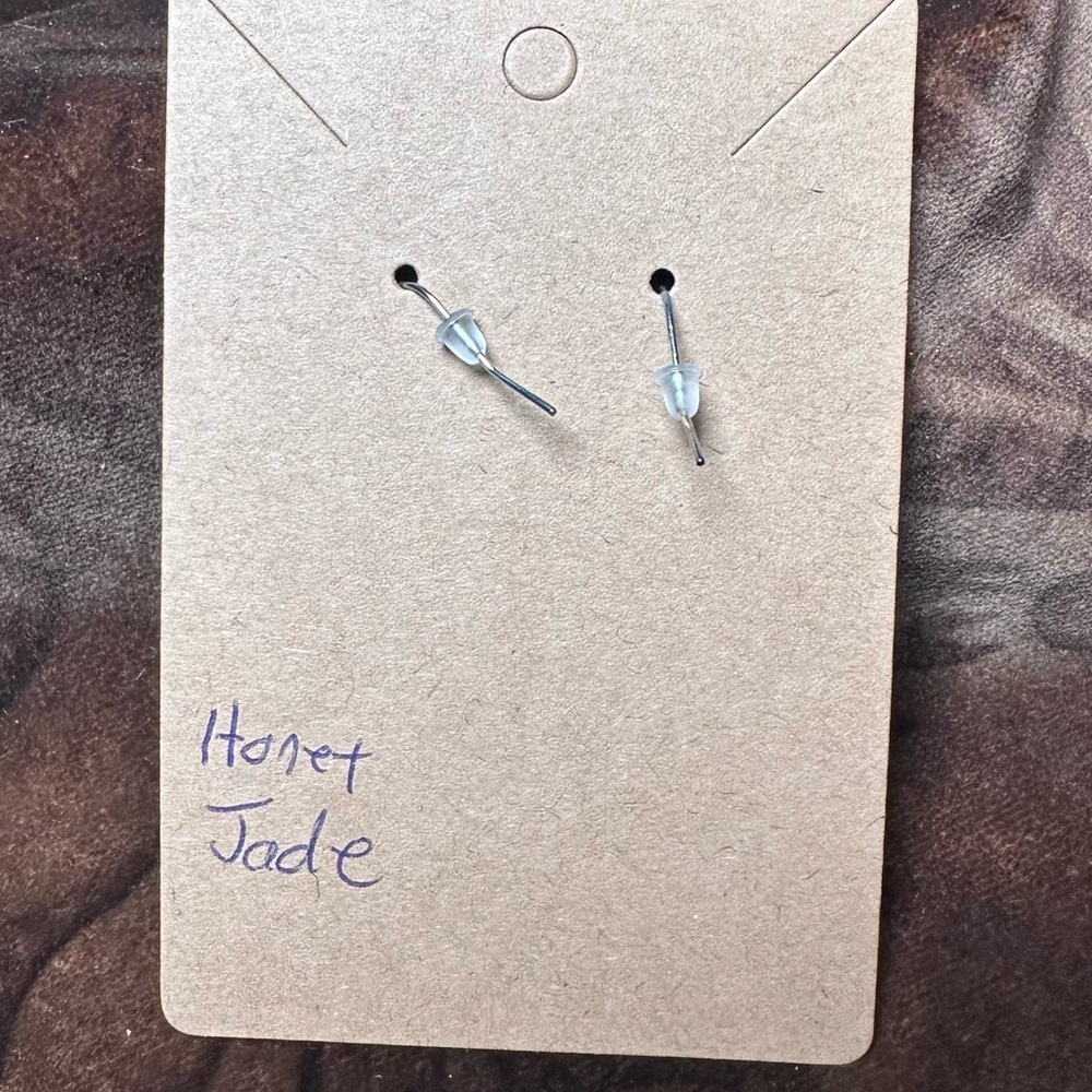 Honey Jade earrings yellow and silver tone handmade - Picture 4 of 5